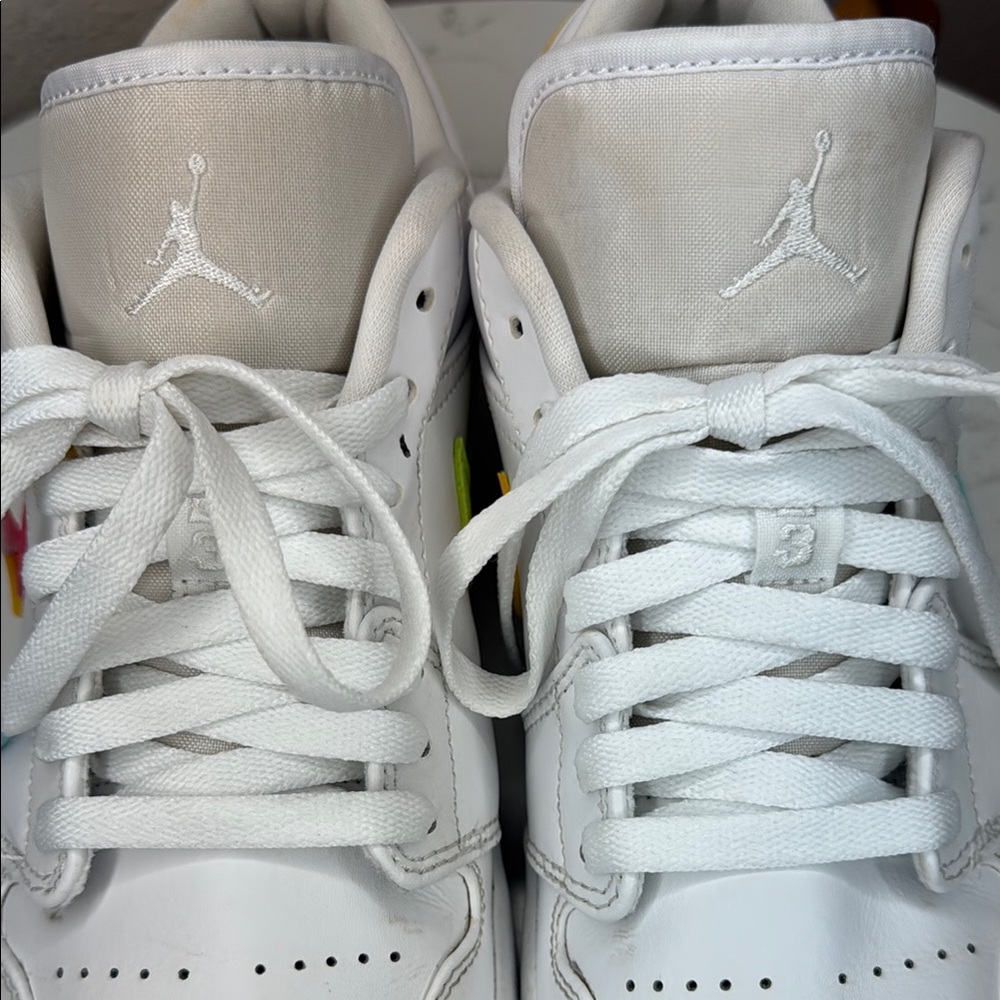 Nike Air Jordan 1 Low Mens 7.5 (9 w) white neon Multi-Color Swoosh Sneakers CW…‎ - Picture 12 of 16